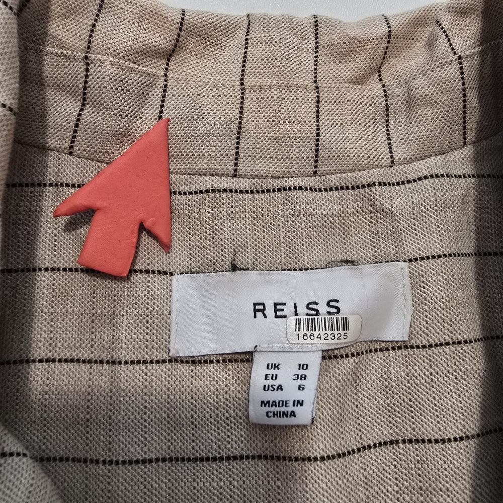 Reiss Andie Neutral Striped Linen Casual Dress Sleeveless V-neck Size 6 - Picture 7 of 14
